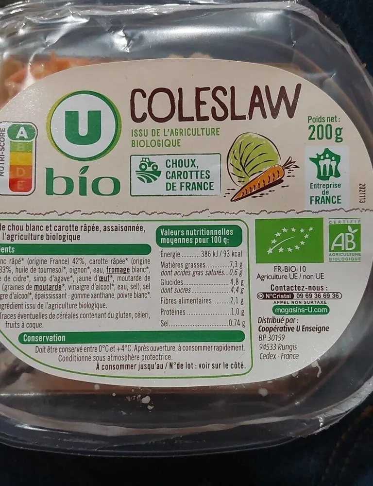 Salade chou blanc et carottes râpée coleslaw 200g