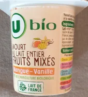 Yaourt lait entier aux fruits mixés mangue vanille 4x125g