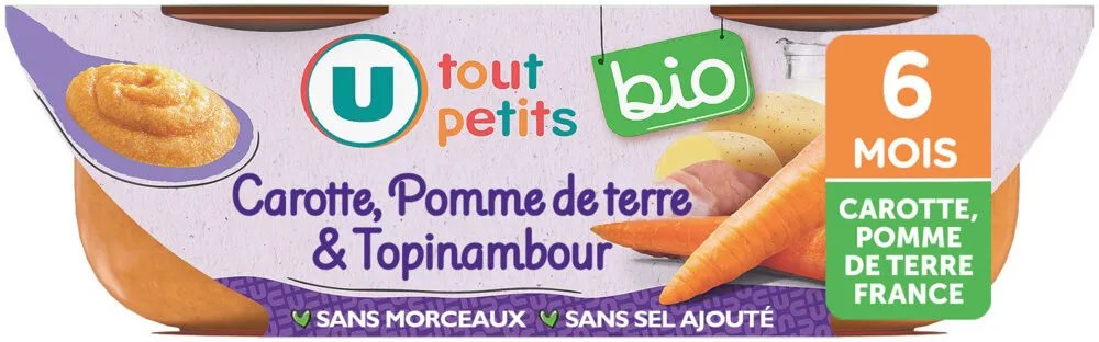 Plat bébé du soir Carotte, pomme de terre & topinambour, de 6 à 12 mois - 2x200g - Repas bébé