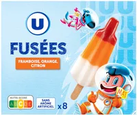 Bâtonnets glacés fusée framboise orange citron, x8 - 480g