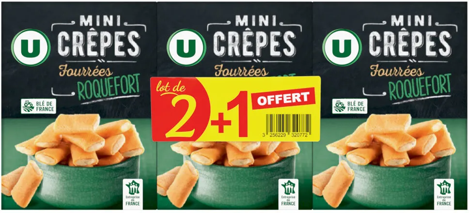 Mini crêpes fourrées à base de roquefort déshydraté x2+1 offert 195g