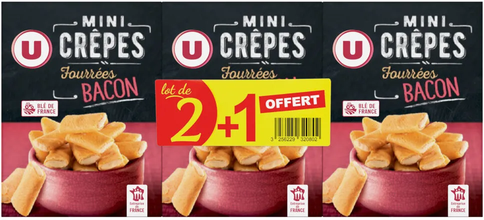 Mini crêpes fourrées au bacon étuis 2x65g + 1 offert