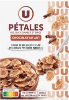 Pétales riz, blé complet et orge, chocolat au lait