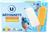 Bâtonnets glace à l'eau parfum orange & citron, x10 - 415g