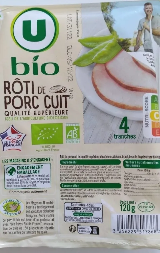 Rôti de Porc cuit - x4 tranches, 120g