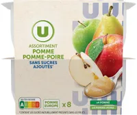 Coupelles compote de fruits 4 pomme nature + 4 pomme-poire sans sucreajouté, 8x100g