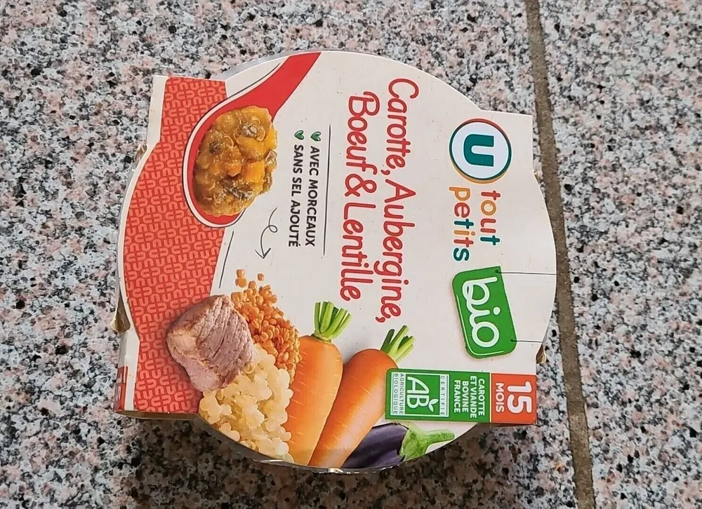 Plat bébé assiette Carotte, Aubergine, Boeuf & Lentille, dès 15 mois -250g - Repas bébé