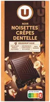 Chocolat noir noisettes et éclats de crêpes dentelle, tablette 180g