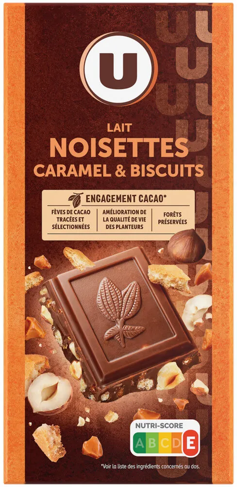 Chocolat au lait noisettes & éclats de biscuit & caramel, - tablette 180g