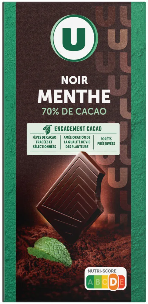 Chocolat noir aromatisé à l'arome nature de menthe 100g