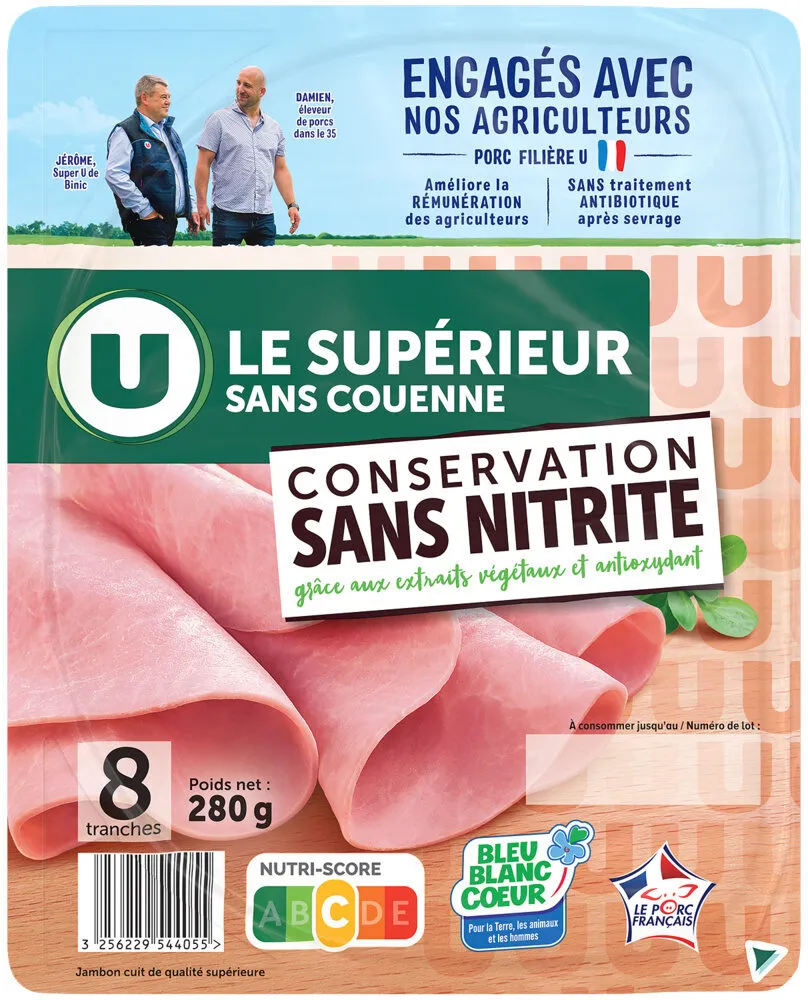 Jambon Supérieur sans couenne Conservation Sans Nitrite - x8 tranches,280g
