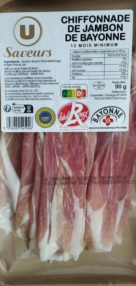 Chiffonnade de jambon de Bayonne