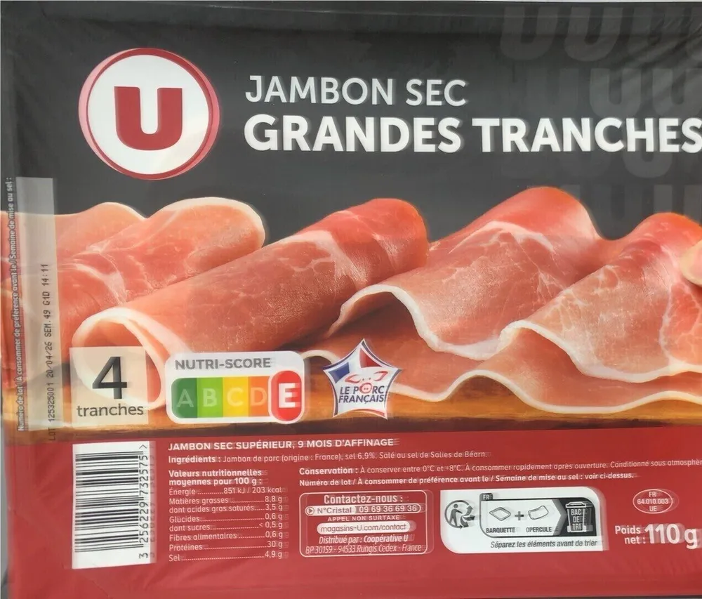 Jambon sec grandes tranches 9 mois d'affinage