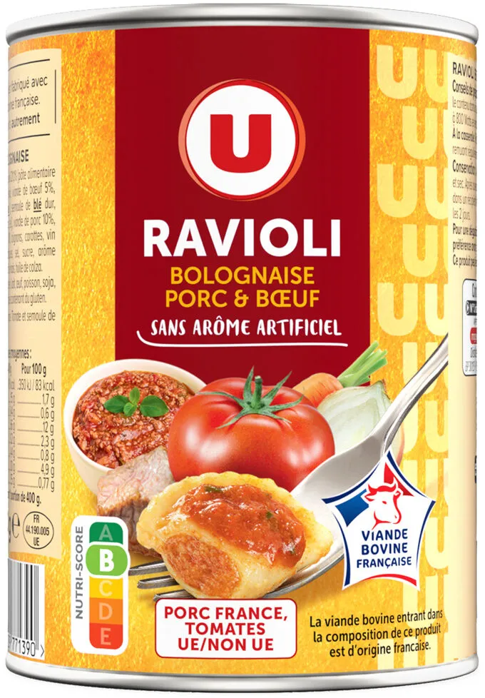 Ravioli bolognaise porc boeuf VBF, boîte 400g