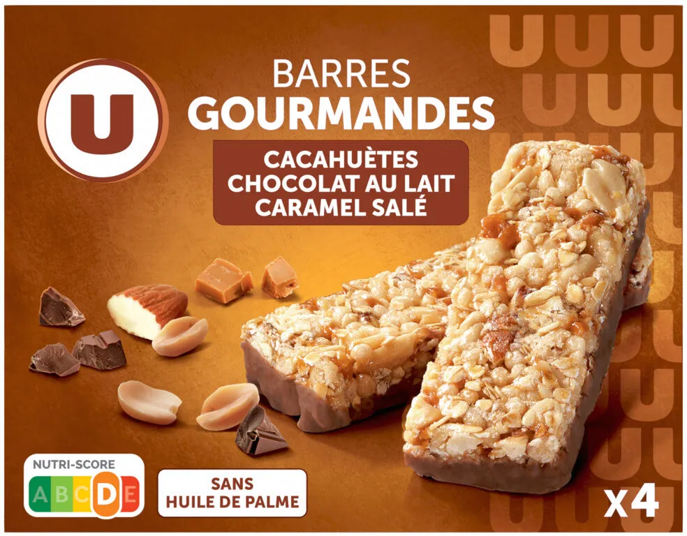 Barres de céréales gourmandes cacahuètes chocolat caramel, x4 - 140g