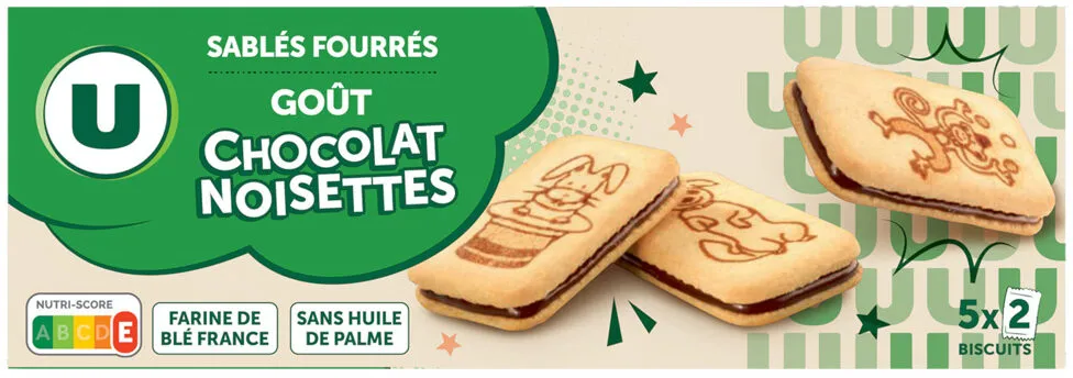 Sablés fourrés parfum chocolat noisettes, 125g