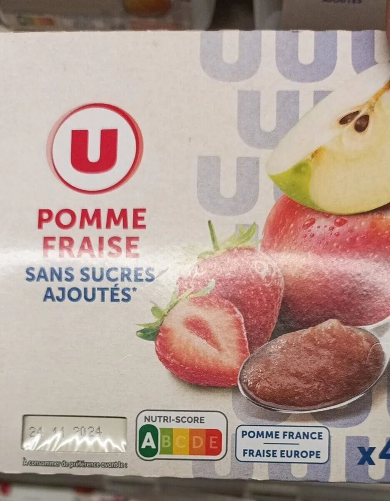 Dessert fruitier Coupelles pommes fraise sans sucre ajouté, 4x100g