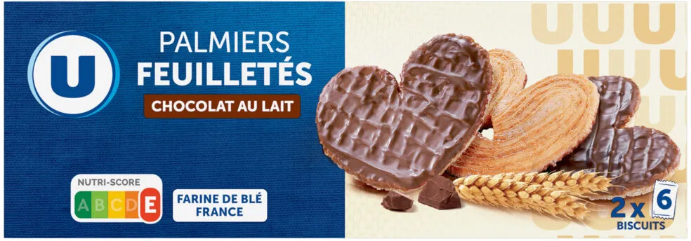 Palmiers feuilletés nappés chocolat au lait, paquet 110g