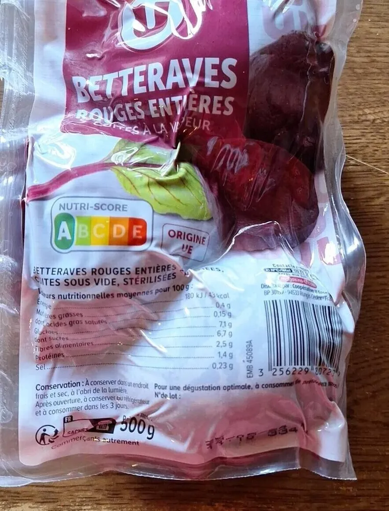 Betterave rouge épluchée et cuite - 2 sachets 500g