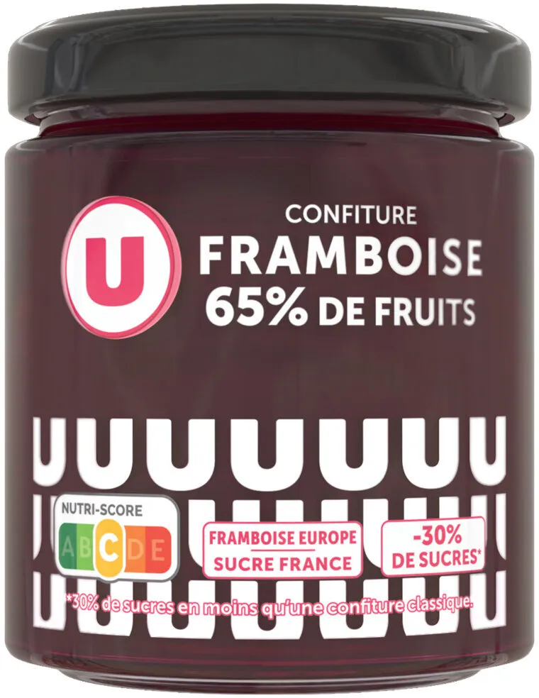 Confiture framboise 65% de fruits, 320g