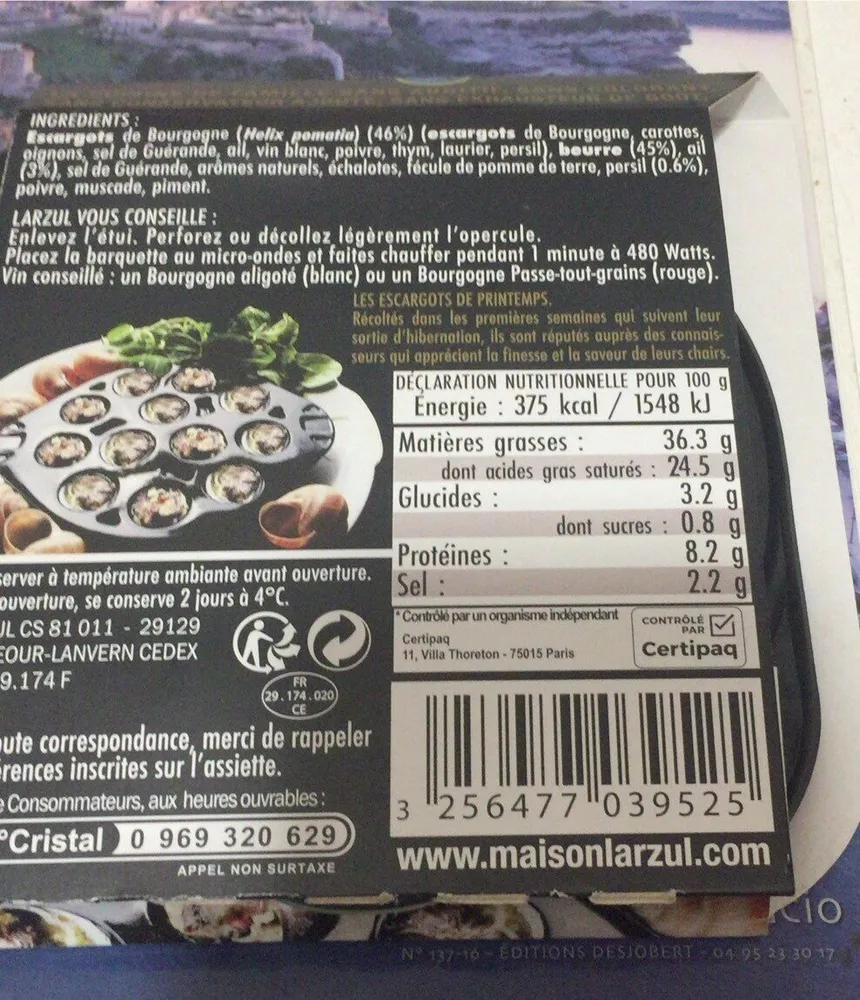 12 escargots de Bourgogne au beurre, ail et persil