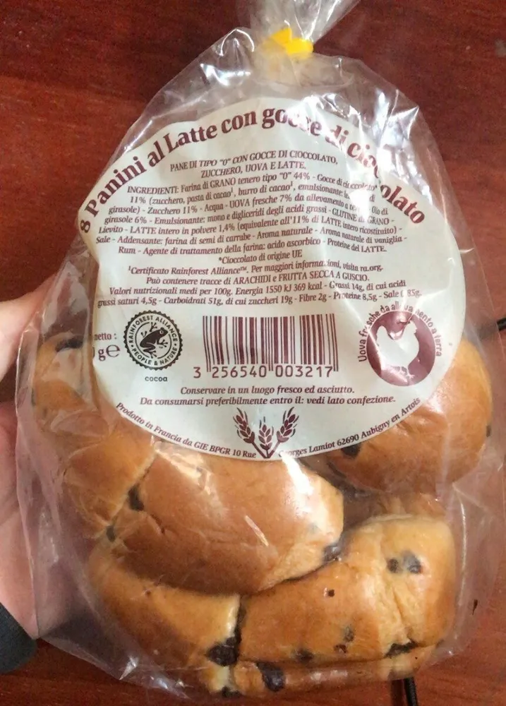 panini al latte con gocce di cioccolato