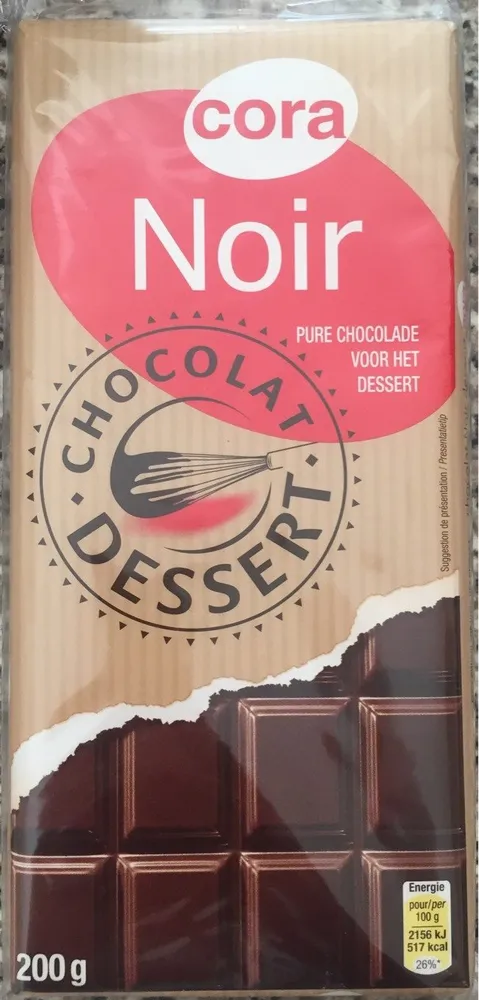 Chocolat Noir Dessert, 2 Fois 200 Grammes, Marque Cora