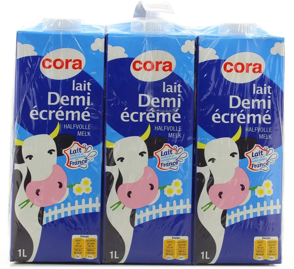 Lait Uht Demi-écrémé, 6 Briques D'un Litre, Marque Cora