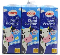 Lait Uht Demi-écrémé, 6 Briques D'un Litre, Marque Cora
