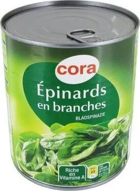 épinards En Branches, Boîte De 780 Grammes, Marque Cora