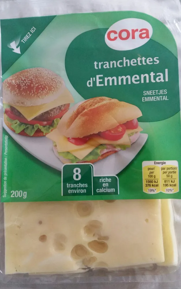 Tranchettes d'Emmental, 200 Grammes, Marque Cora