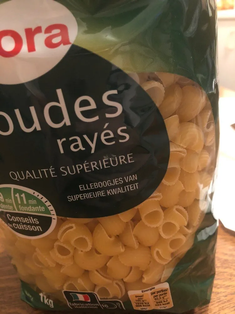 Coudes Rayés, Sachet D'un Kilo, Marque Cora