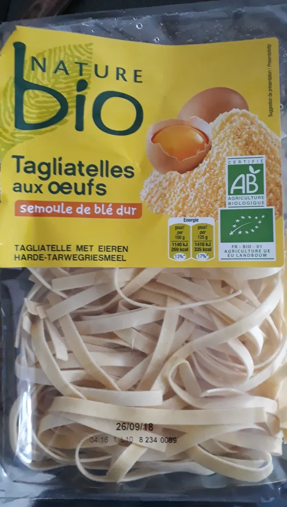 Tagliatelle Aux Oeufs Nature Bio 250 Grammes