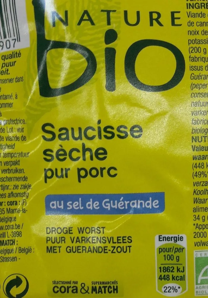 Saucisse sèche pur porc Bio, 200g