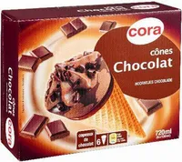 Cônes Tout Chocolat, 6 Fois 120 Millilitres, Marque Cora
