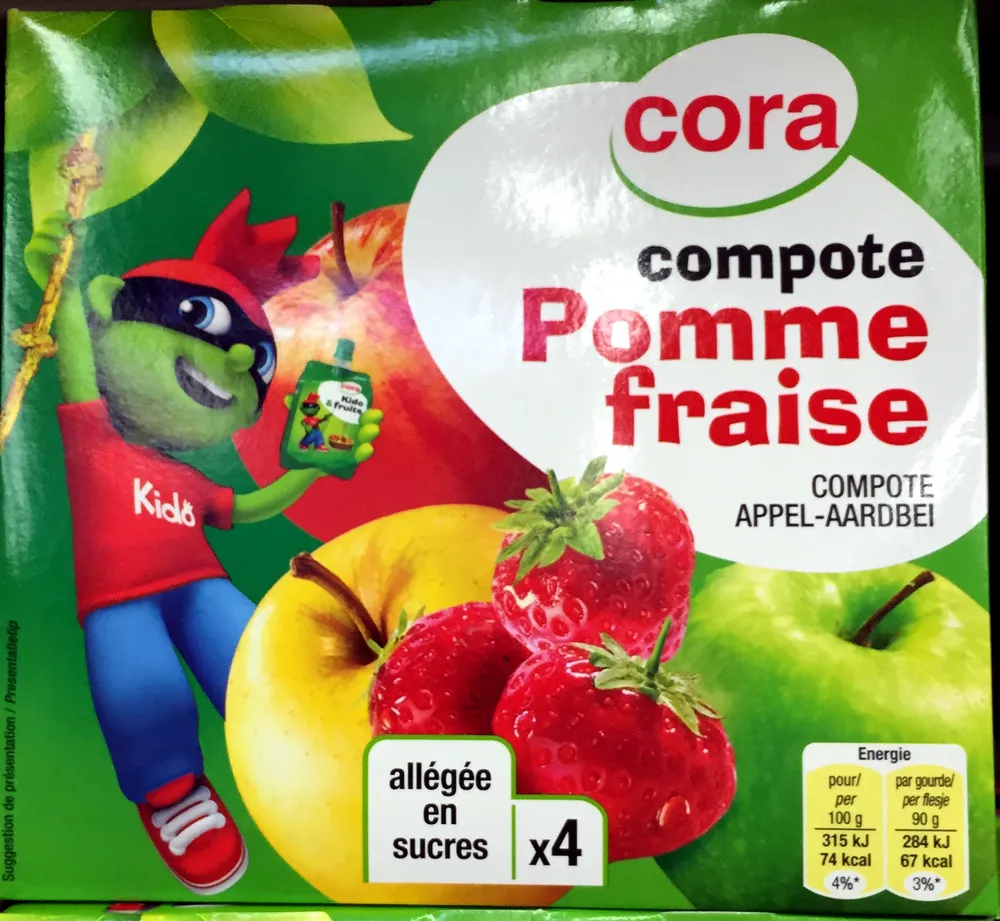 Compote Pomme fraise, allégée en sucres (x 4)