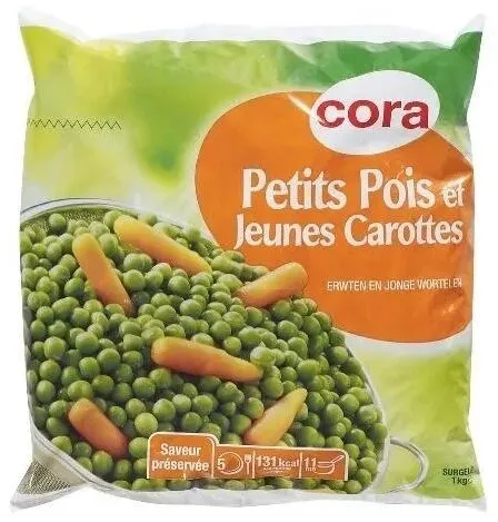 Petits Pois Et Jeunes Carottes, 1 Kilo, Marque Cora