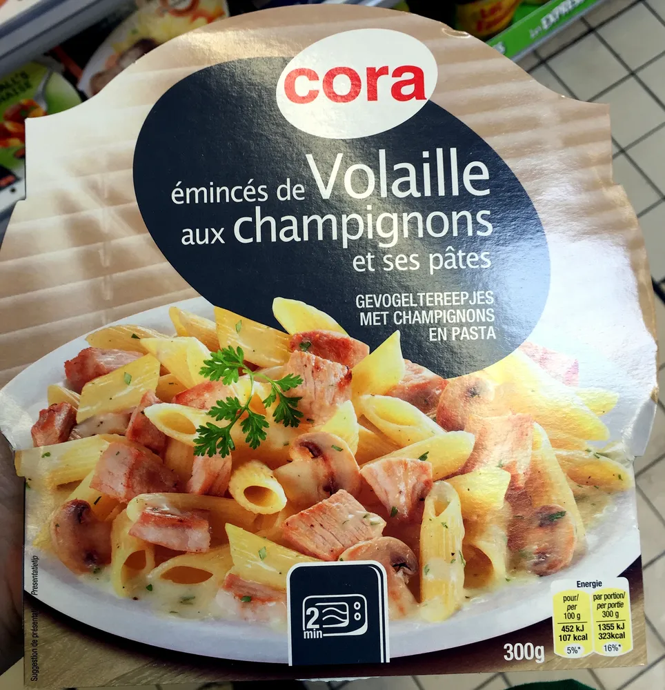 Émincés de Volaille aux champignons et ses pâtes (penne)