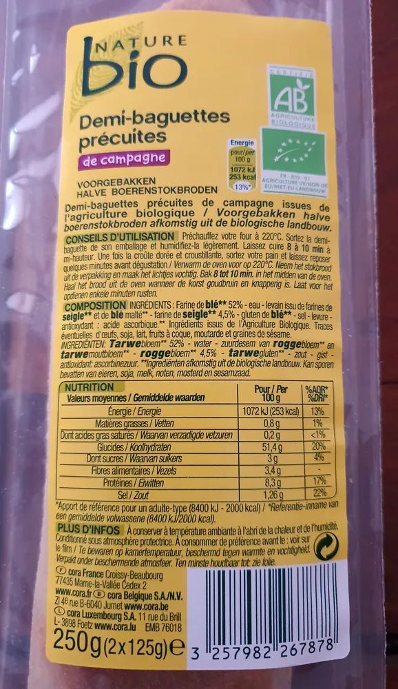 Demi-baguettes précuites de campagne