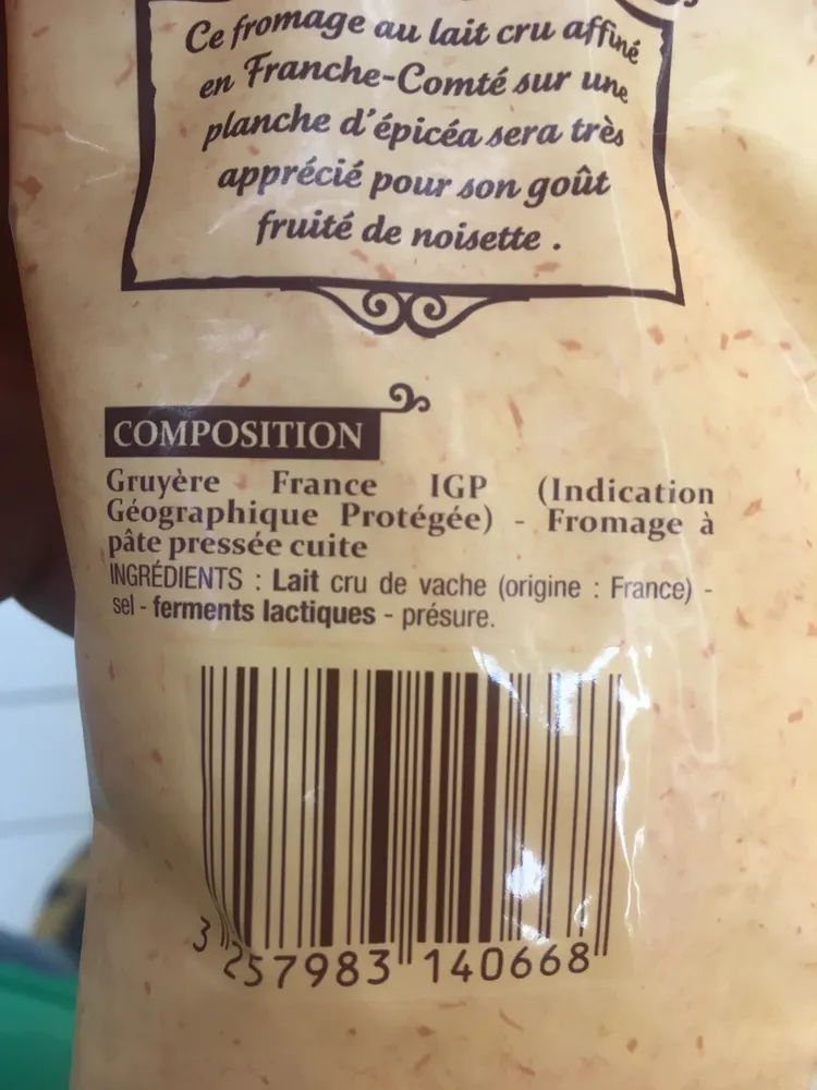 Gruyère Rapé Aop Au Lait Cru