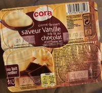 Crème dessert saveur vanille sur lit au chocolat
