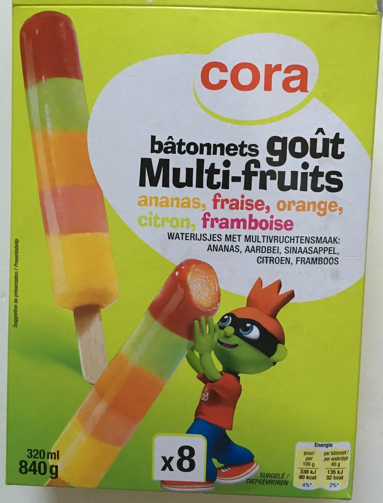 Bâtonnets goût Multi-fruits ananas, fraise, orange, citron, framboise