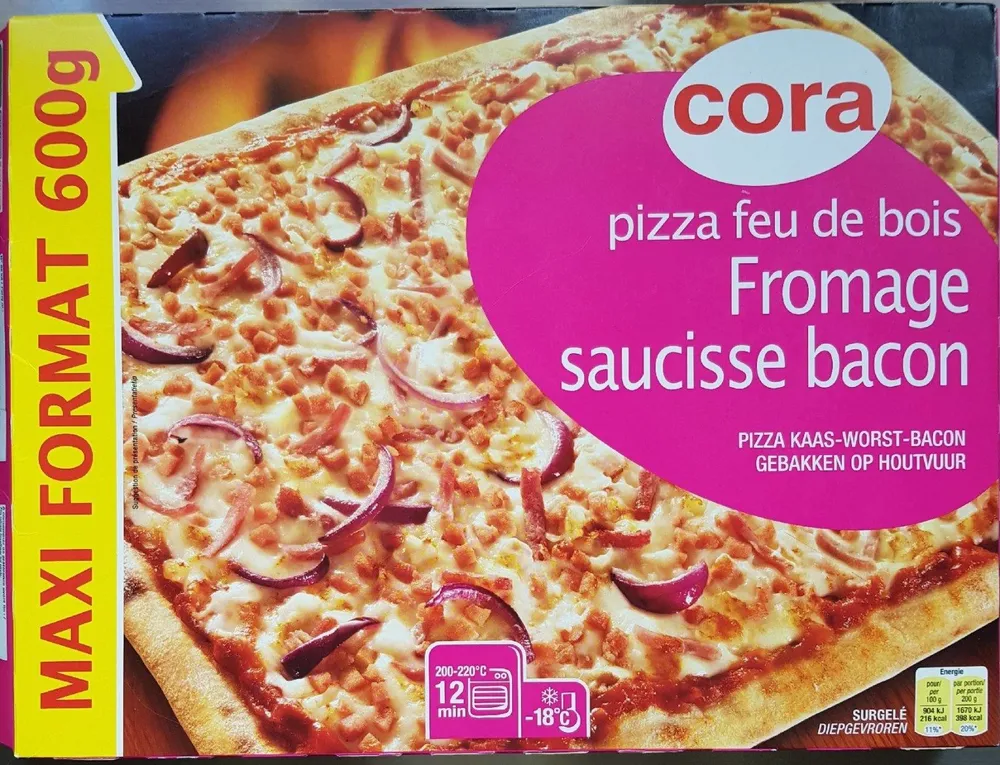 Pizza feu de bois fromage saucisse bacon