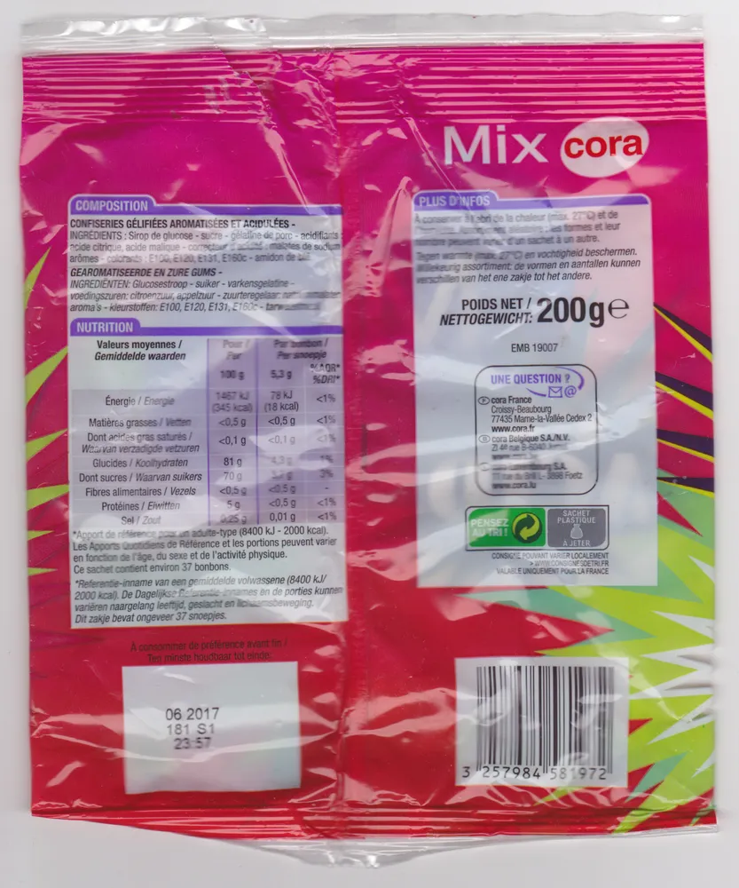 Mix Confiseries gélifiées aromatisées et acidulées