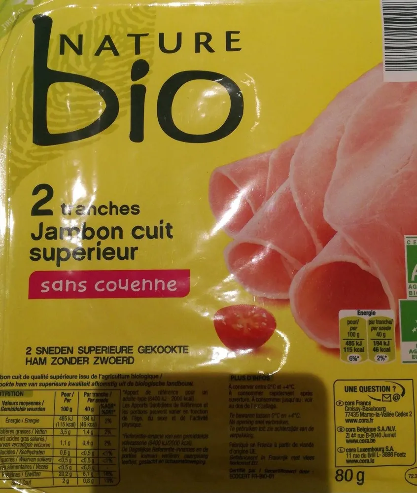 Jambon cuit supérieur sans couenne