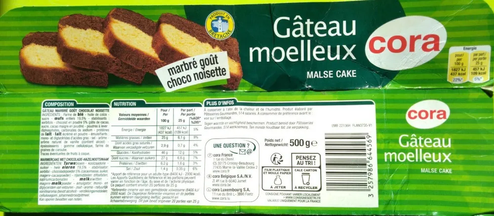 Gâteau moelleux, marbré goût choco noisette