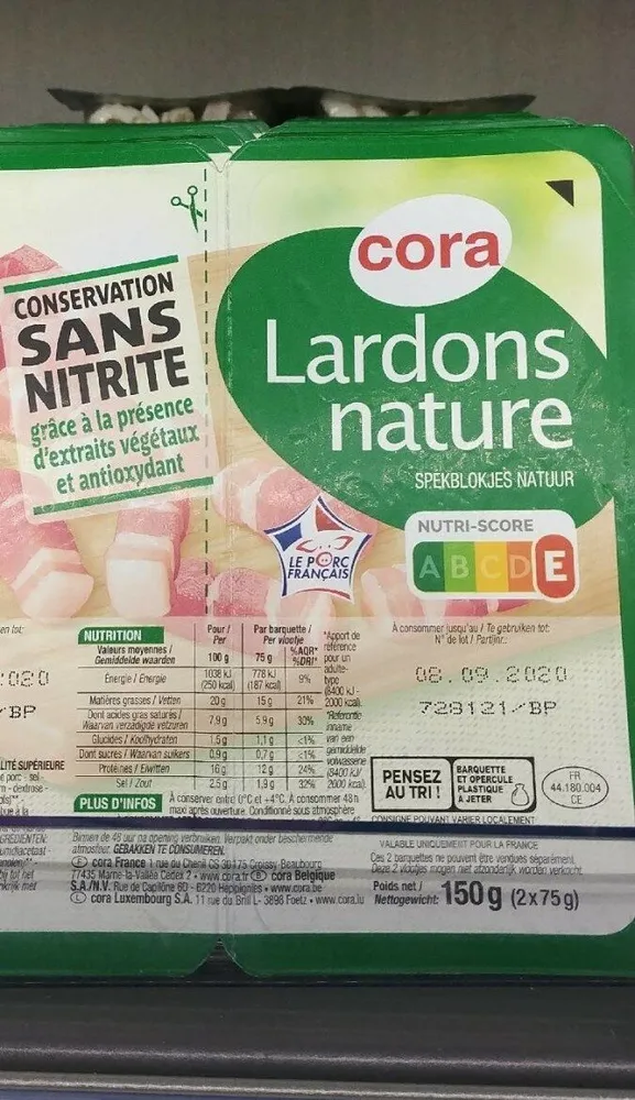 Lardons nature sans nitrite
