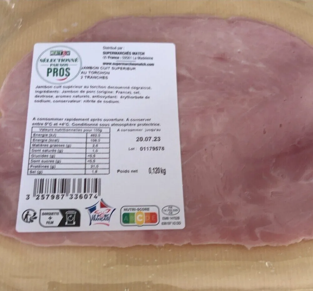 Jambon cuit superieur au torchon