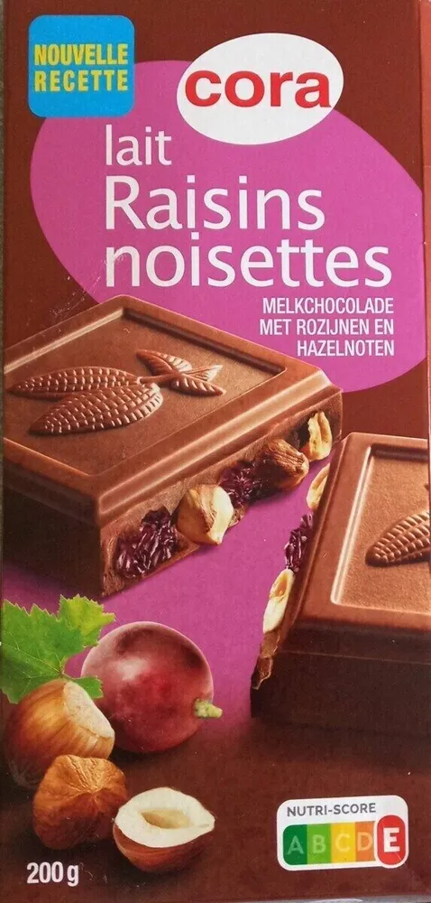 Chocolat lait raisins noisettes