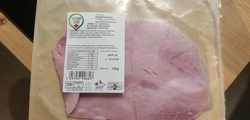 Jambon cuit supérieur au torchon decouenne degraisse